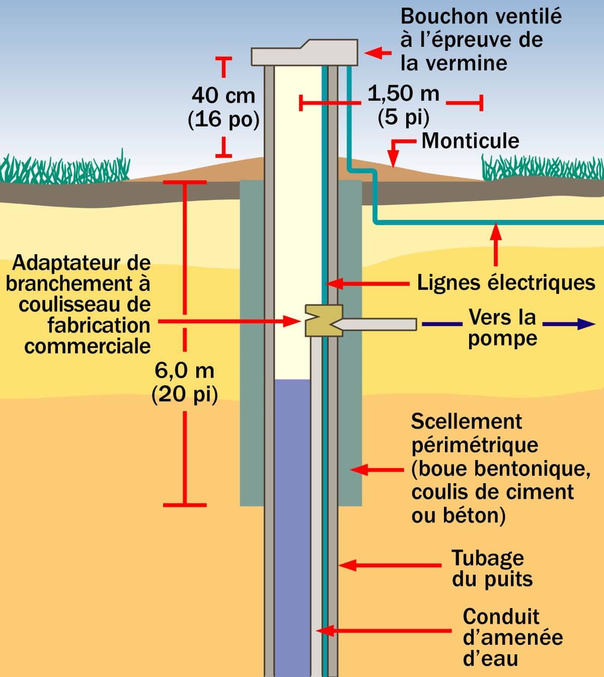 Illustration de l'intérieur d'un puits - dispositif de captage de l'eau